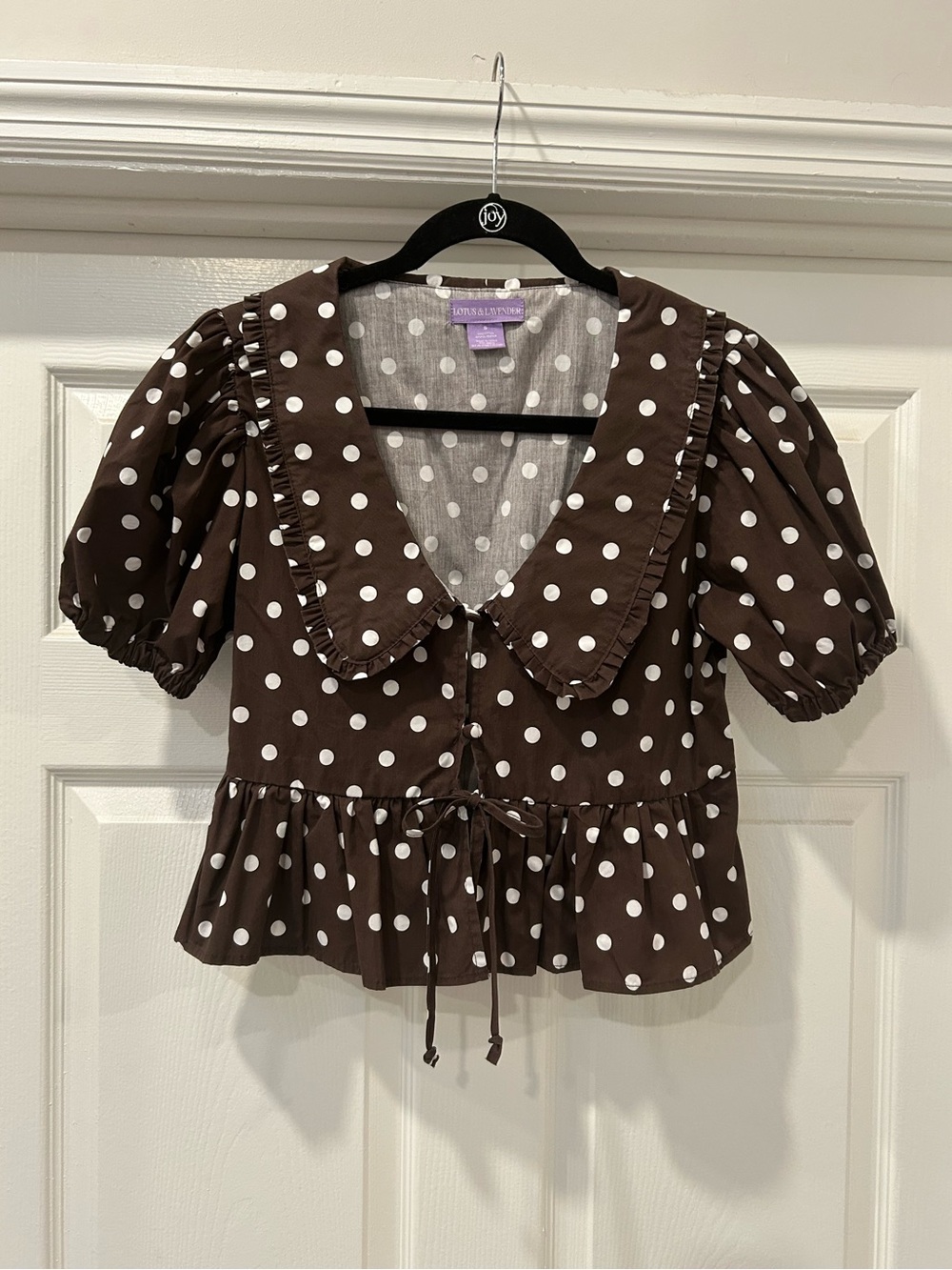 Lotus and Lavender Brown and White Polka Dot Top